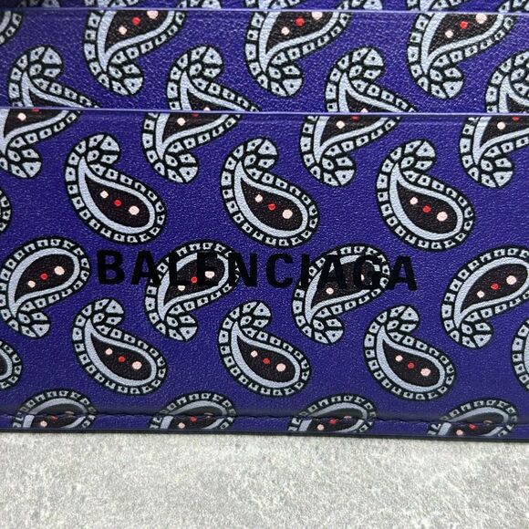 NWT Balenciaga Blue Paisley Print Leather Cardholder Wallet With Box Dust Bag - Picture 9 of 13